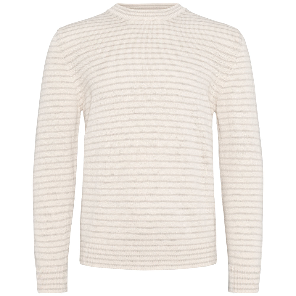 Rundhals genser - Beige stripet
