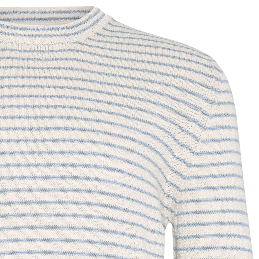 Rundhals genser - Beige blå stripet