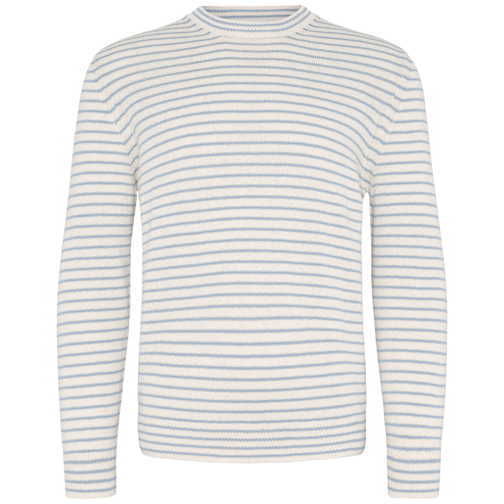 Rundhals genser - Beige blå stripet