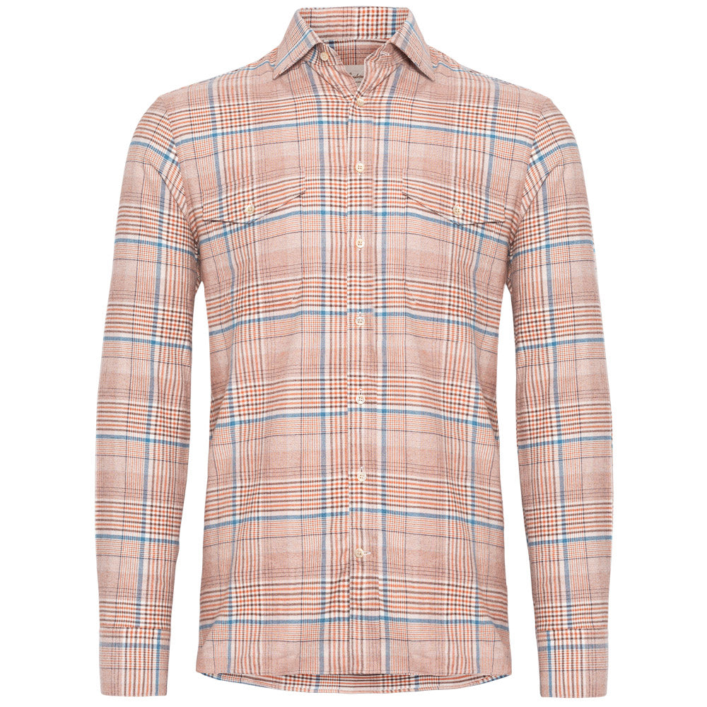 Flanellskjorte m/lommer - Regular - Orange rutet
