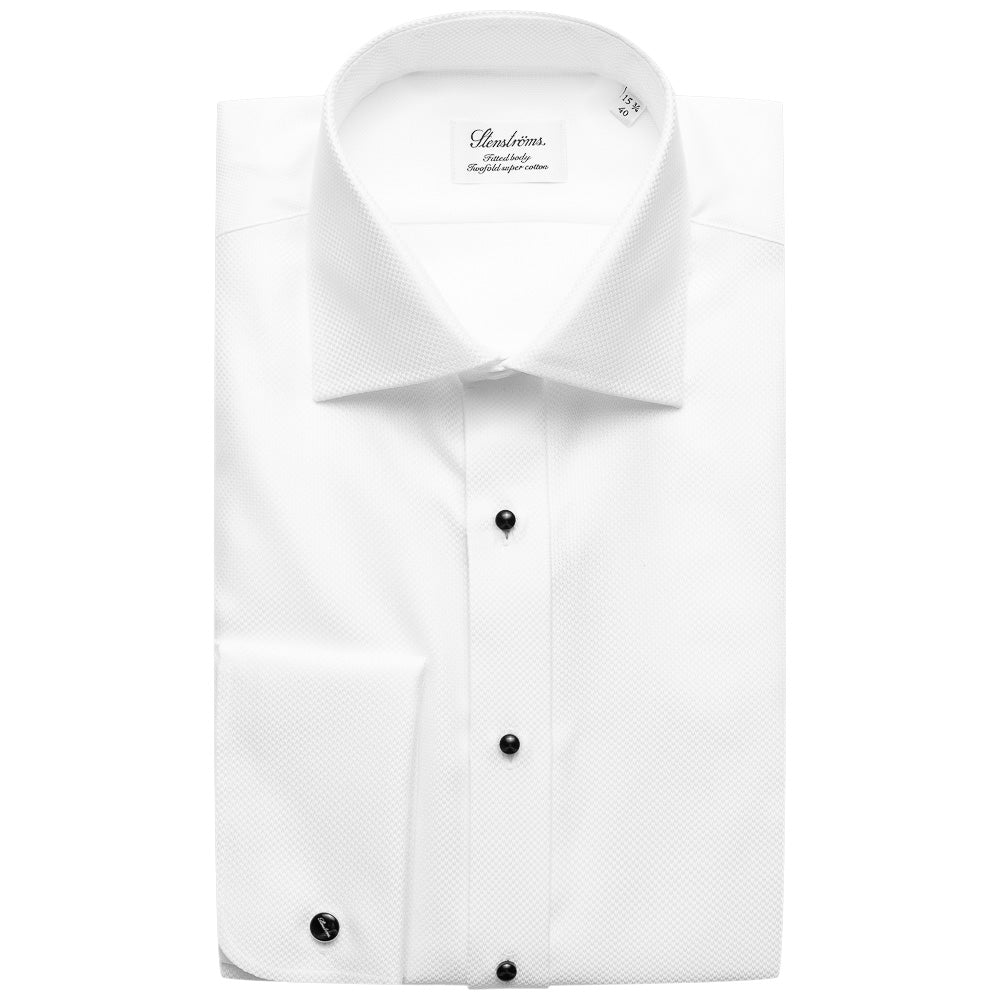 Smokingskjorte m/studs - Slimline - Hvit - Dobbel mansjett